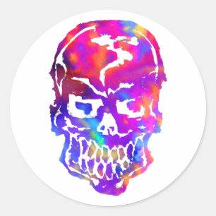 Pegatina Redonda Arcoiris Hippie Skull