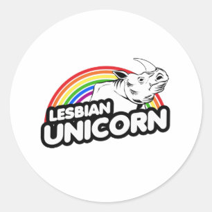 Pegatina Redonda Arcoiris lesbiana unicornio
