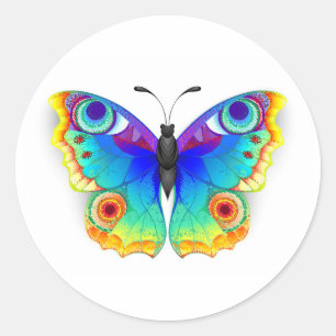 Pegatina Redonda Arcoiris mariposa Peacock Eye