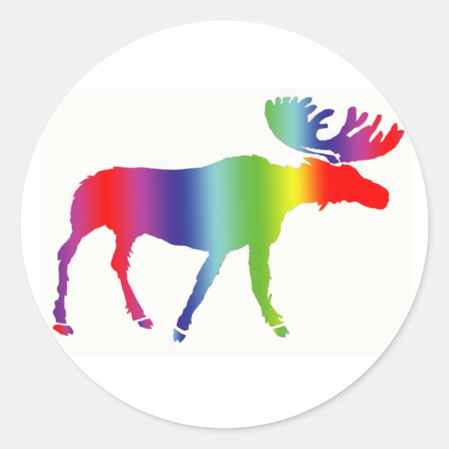 Pegatina Redonda Arcoiris Moose (Anverso)
