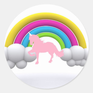 Pegatina Redonda Arcoiris, nubes, unicornio, Personalizado impreso