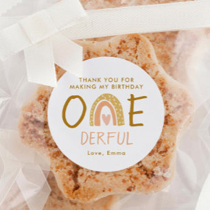 Pegatina Redonda Arcoiris Primer Chica de cumpleaños gracias