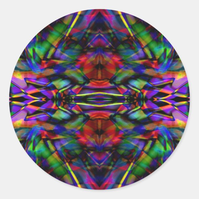 Pegatina Redonda Arcoiris Resumen arte fractal (Anverso)