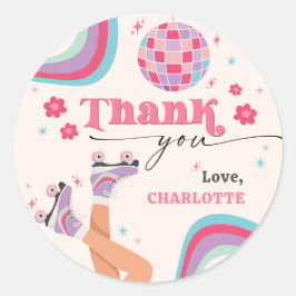 Pegatina Redonda Arcoiris retro de cumpleaños para patinar sobre ru