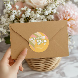 Pegatina Redonda Arcoiris Retro Peach Gracias Pegatinas Daisies