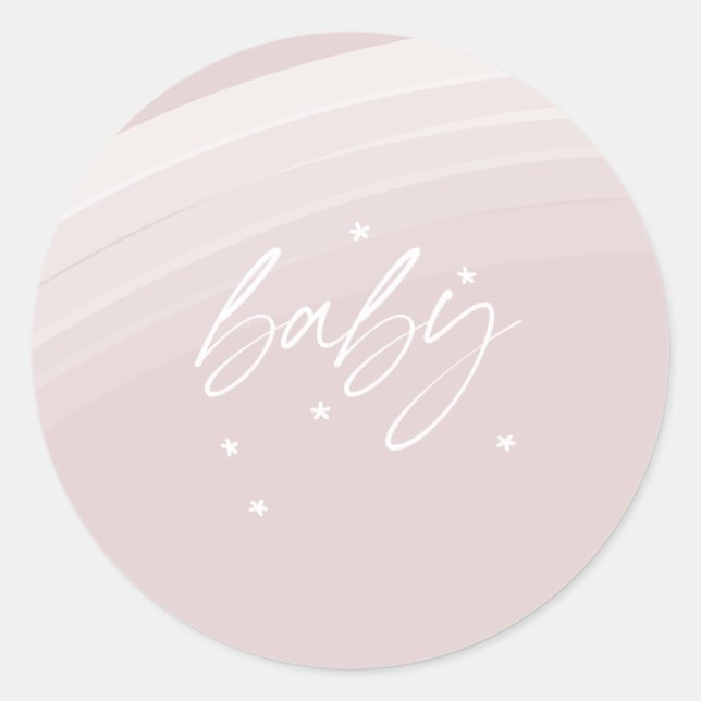 Pegatina Redonda Arcoiris rosa moderno y estrellas Baby Shower blan (Anverso)
