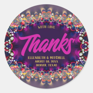 Pegatina Redonda Arcoíris Rosa Púrpura Joya Fractal Encaje Gracias