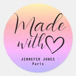 Pegatina Redonda Arcoiris Simple Minimalista Hecho Con Corazón De A