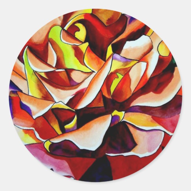 Pegatina Redonda Arcoiris Sunset Rosa acuarela arte original (Anverso)