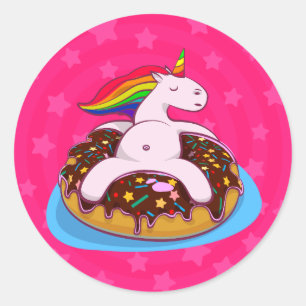 Pegatina Redonda Arcoiris Unicornio Donut