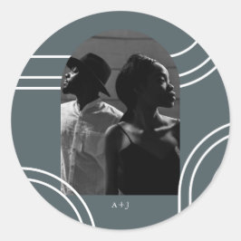 Pegatina Redonda Arcos de moda con Boda fotográfico azul monograma