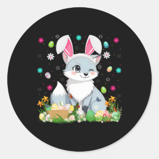 Pegatina Redonda Arctic Fox Easter Egg Hunt Bunny Ear Arctic Fox Ha