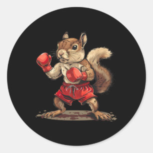 Pegatina Redonda Ardilla boxeando con guantes de boxeo Kickboxing D
