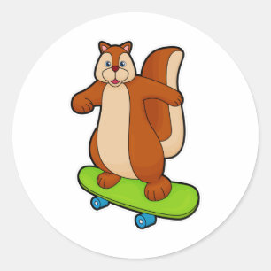 Pegatina Redonda Ardilla como patinador con patineta