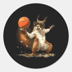 Pegatina Redonda ardilla de baloncesto amante del baloncesto aro de