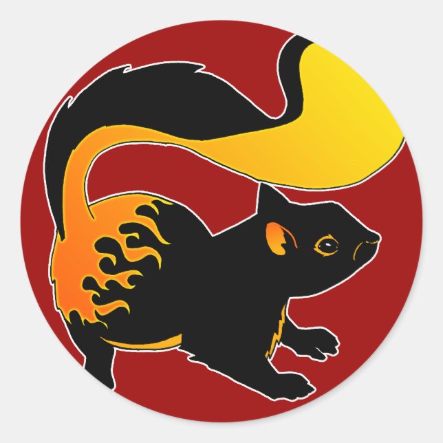 Pegatina Redonda Ardilla de Fuego (Anverso)
