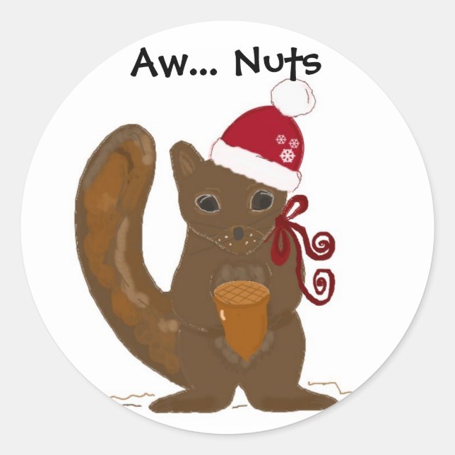 Pegatina Redonda Ardilla de Navidad con dicho adorable (Anverso)