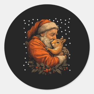 Pegatina Redonda Ardilla de Navidad y Santa Claus Animal del Bosque