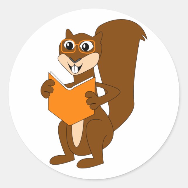Pegatina Redonda Ardilla de Personalizado con lente para leer libro (Anverso)