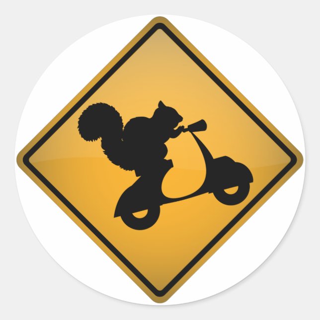 Pegatina Redonda ardilla en Scooter (Anverso)
