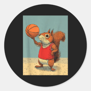 Pegatina Redonda ardilla linda animal divertido baloncesto caricatu