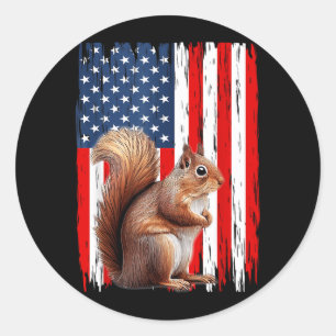 Pegatina Redonda Ardilla Patriótica Bandera De EE. UU. Americana 4