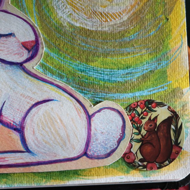 Pegatina Redonda Ardilla y aguijón invierno ardillas rojas (Subido por el creador)