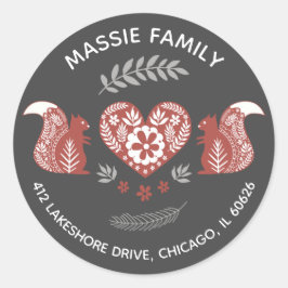 Pegatina Redonda ardillas escandinavas con dirección cardíaca