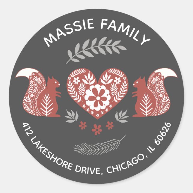 Pegatina Redonda ardillas escandinavas con dirección cardíaca (Anverso)