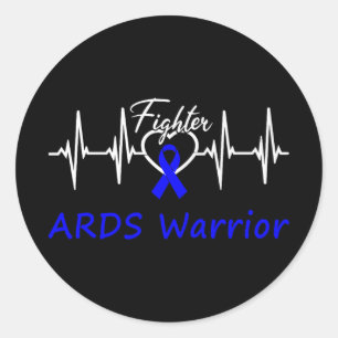 Pegatina Redonda Ards Awareness Warrior Heartbeat Fighter Blue Ribb