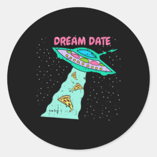 Pegatina Redonda Area-51 Alien Spaceship Pizza Dream Date Easy Hall