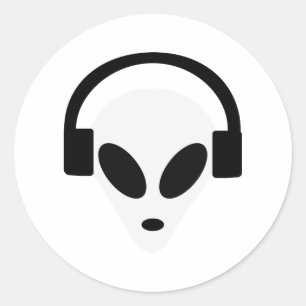 Pegatina Redonda área extraterrestre con auriculares dj 51