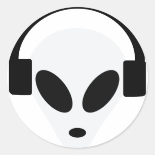 Pegatina Redonda área extraterrestre con auriculares dj 51