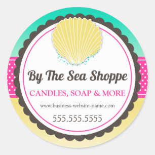 Pegatina Redonda Arena de concha tropical y palo redondo clásico de