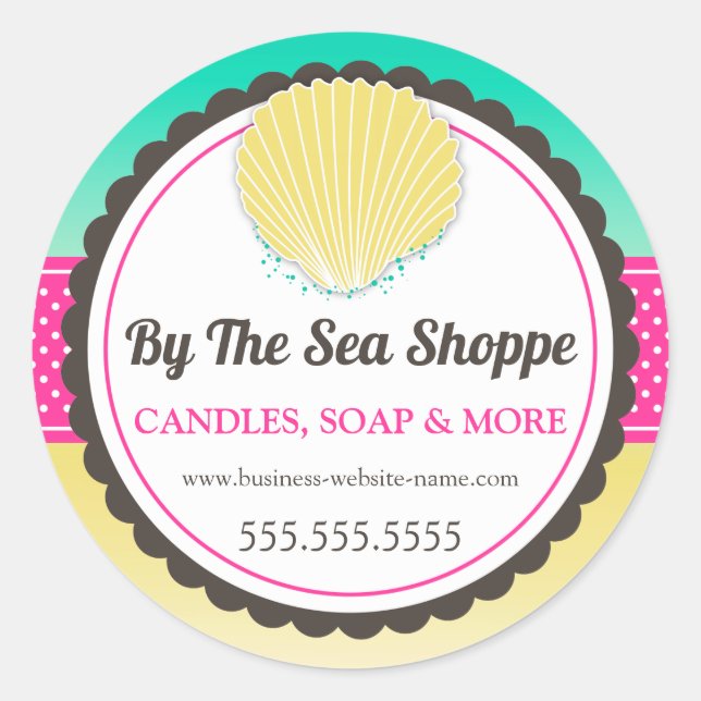 Pegatina Redonda Arena de concha tropical y palo redondo clásico de (Anverso)