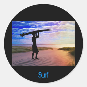 Pegatina Redonda Arena y nubes de la superficie del atardecer