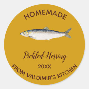 Pegatina Redonda Arenque Pickled Editable