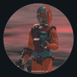 Pegatina Redonda ARES CYBORG Red Sunset Science Fiction, Sci-Fi<br><div class="desc">Carácter de nuestra película 3D Hyperion World . ARES :Cyborg de Hyperion ,  un marco de animación. Baldesign3d (c)</div>