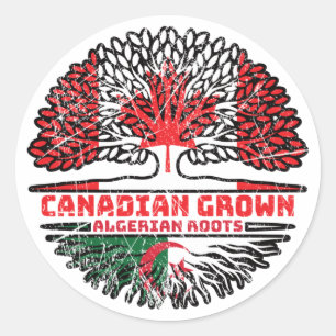 Pegatina Redonda Argelia Bandera de raíces de árbol canadiense arge