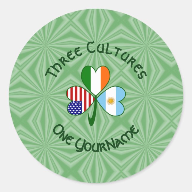 Pegatina Redonda Argentina Irlanda Estados Unidos Bandera Shamrock  (Anverso)