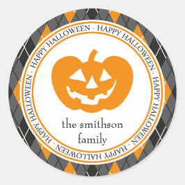 Pegatina Redonda Argyle Feliz Halloween Jack O Lantern Black/Naranj