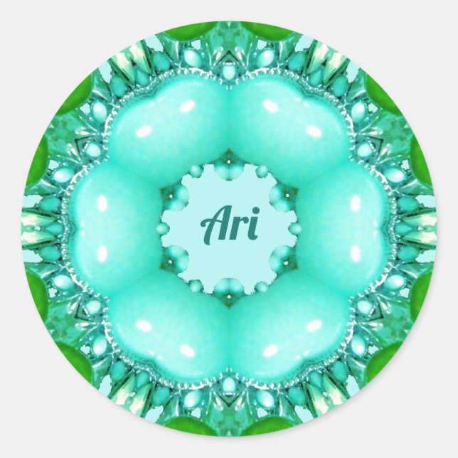 Pegatina Redonda ARI ~ Modelo fractal abstracto brillante ~ (Anverso)
