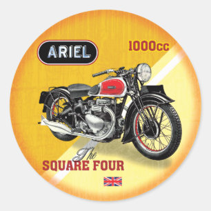 Pegatina Redonda Ariel Square Cuatro motocicletas vintage