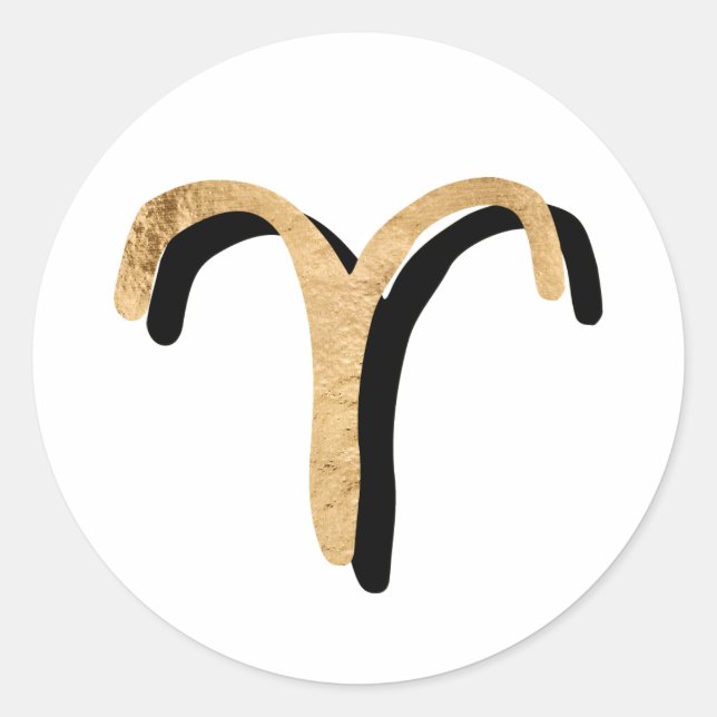 Pegatina Redonda Aries astrología símbolo zodiaco oro negro (Anverso)