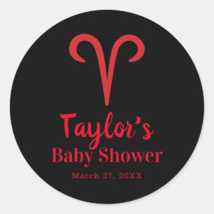 Pegatina Redonda ARIES Carnero Rojo Astrología Signo del Zodiaco Ba