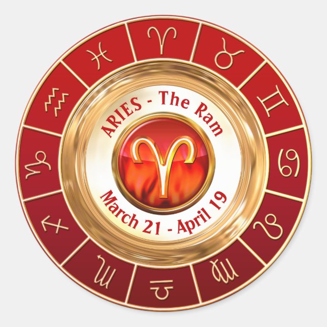 Pegatina Redonda ARIES - El Rótulo Astrológico Ram (Anverso)