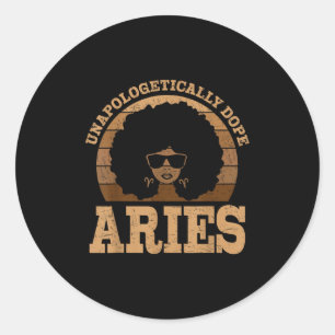Pegatina Redonda Aries Queen Afro Hair Black Woman Zodiac Rótulo