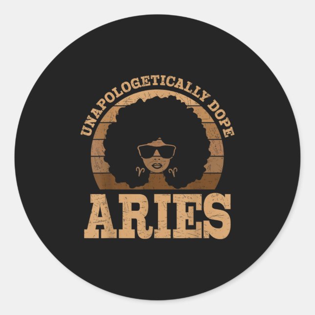 Pegatina Redonda Aries Queen Afro Hair Black Woman Zodiac Rótulo (Anverso)