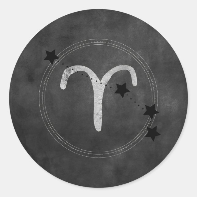 Pegatina Redonda Aries Ram estrellas de constelación zodiac plata n (Anverso)