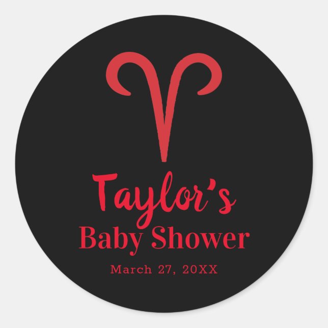 Pegatina Redonda ARIES Ram Red Astrología Zodiac Rótulo Baby Shower (Anverso)